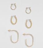Asos Design Pack Of 3 Vintage Style Twist And Oval Hoops - Gold