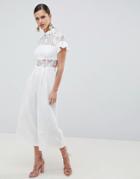 Asos Design Lace Top Jumpsuit With Culotte Leg - White