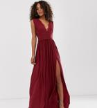 Asos Design Tall Premium Lace Insert Pleated Maxi Dress - Red