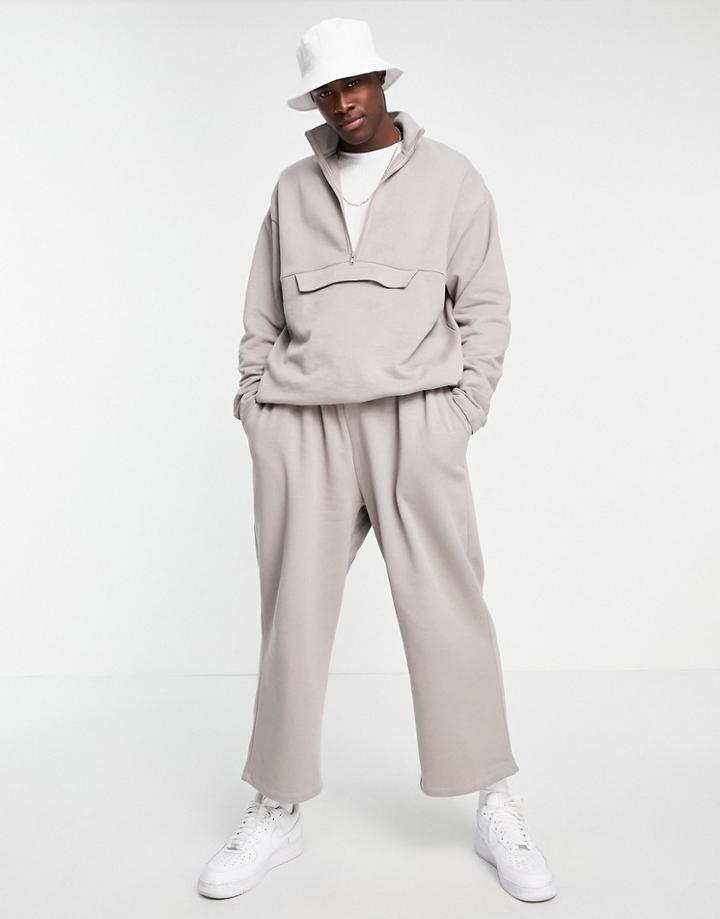 Asos Design Oversized Half Zip Sweatshirt In Gray - Part Of A Set-grey