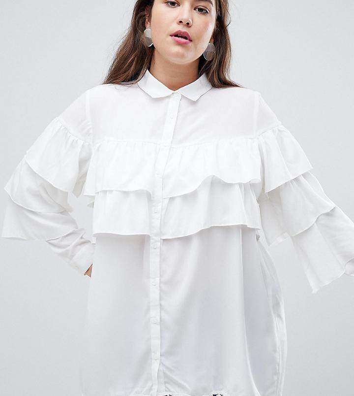 Ax Paris Plus Lace Tiered Shirt - White