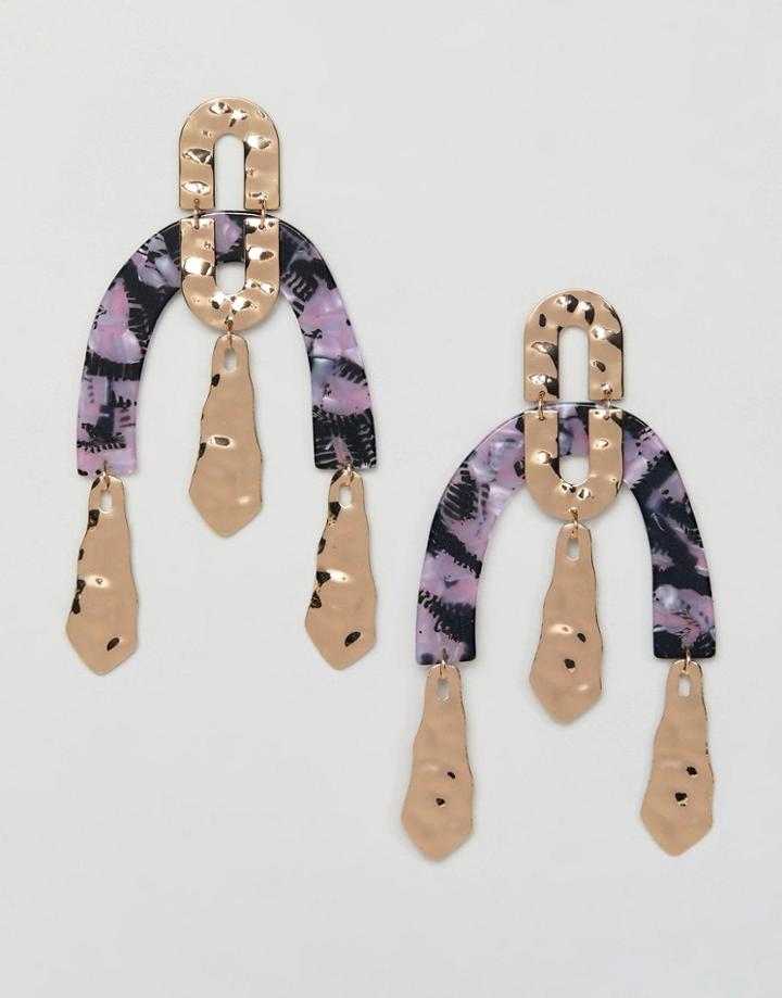 Asos Design Earrings With Resin And Hammered Metal Pendants In Gold - Gold