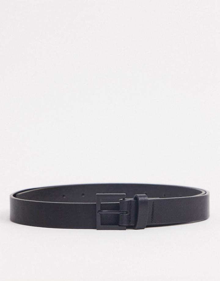 Asos Design Smart Faux Leather Skinny Belt With Matte Black Buckle In Black