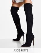 Asos Design Petite Koko Heeled Over The Knee Boots In Black Micro