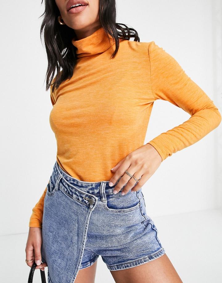 Mango Roll Neck Top In Orange