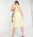 The Frolic Plus Ruched Cami Midi Dress In Lemon Yellow