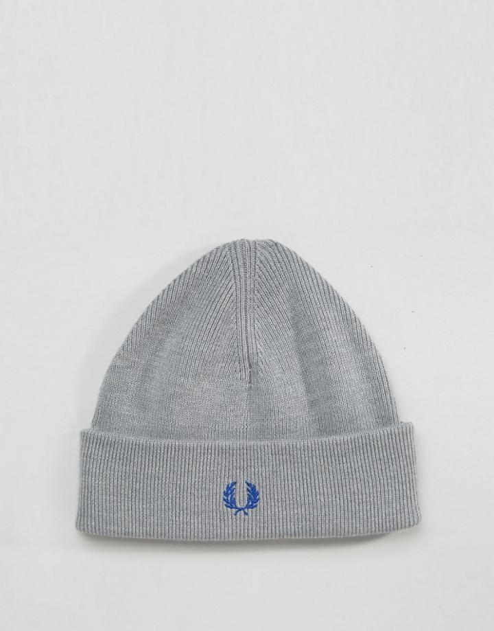 Fred Perry Merino Wool Logo Beanie In Gray - Gray