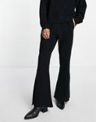 Asos Design Skinny Flared Sweatpants With Side Split In Black Rib - Part Of A Set
