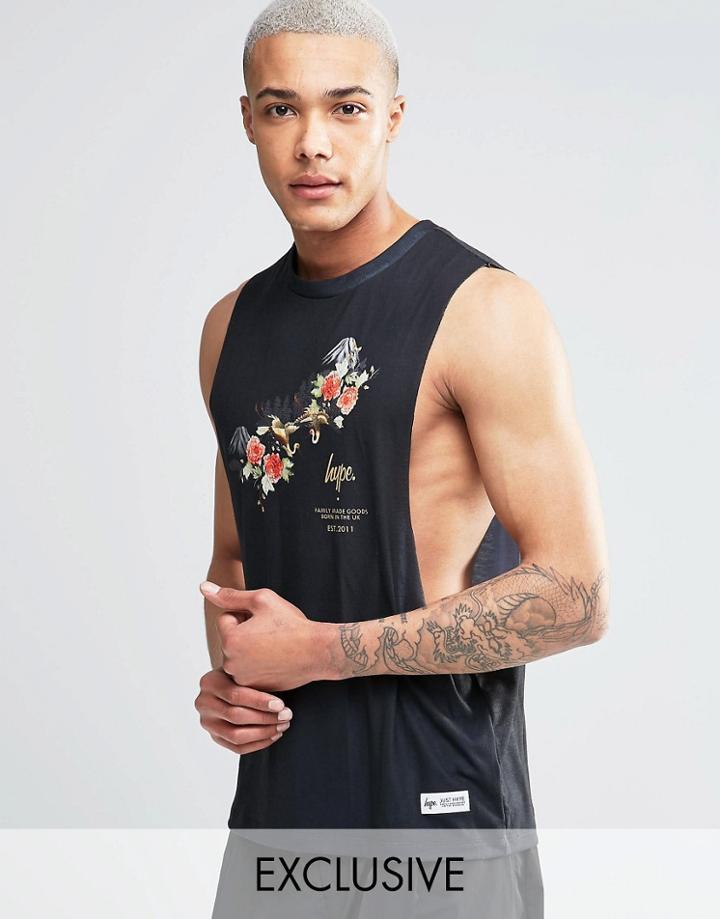 Hype Dropped Armhole Tank With Mountain Print - Black