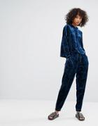 Noisy May Crushed Velvet Cuff Trackpant - Navy