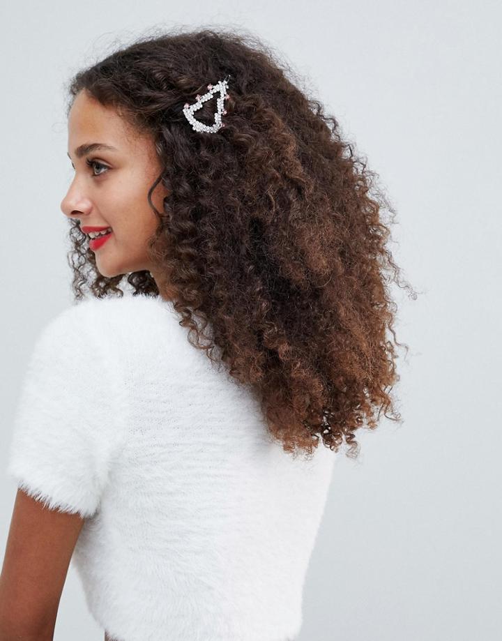 Asos Design Holidays Hair Clip In Crystal - Silver