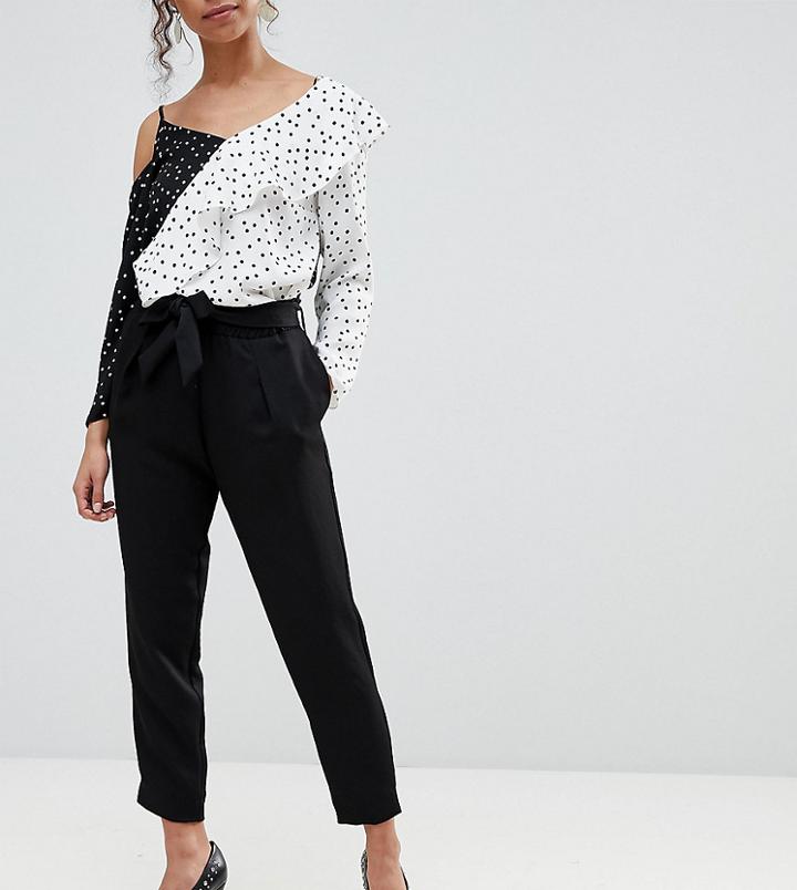 River Island Petite Tie Waist Tapered Pants - Black