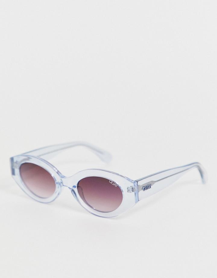 Quay Australia See Me Now Slim Cat Eye Sunglasses In Blue Tinted Frame-multi