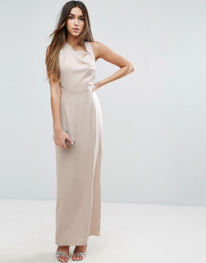 Asos Open Side Square Neck Maxi Dress - Beige