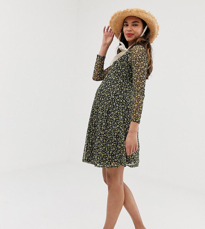 New Look Maternity Ditsy Skater Dress In Black Floral