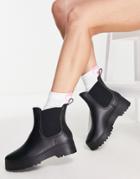 London Rebel Chunky Chelsea Rubber Boots In Black Matte