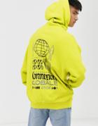 Asos Design Oversized Hoodie In Bright Green With Global Back Print