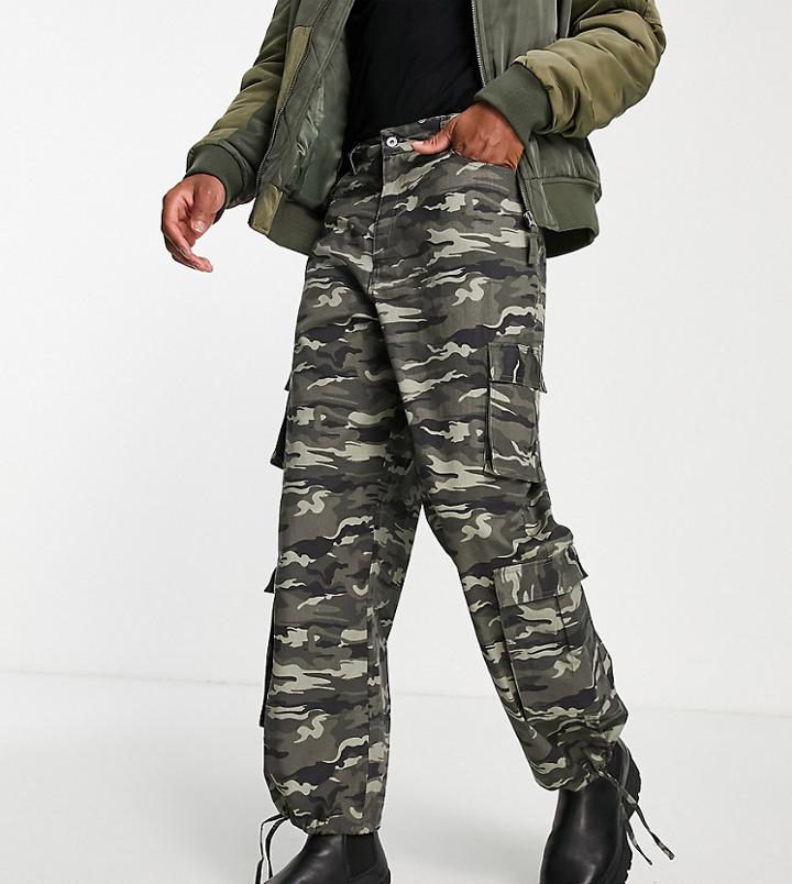 Collusion Low Rise Baggy Fit Cargo Pants In Khaki Camo-multi