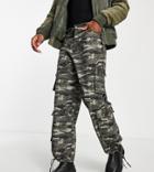 Collusion Low Rise Baggy Fit Cargo Pants In Khaki Camo-multi