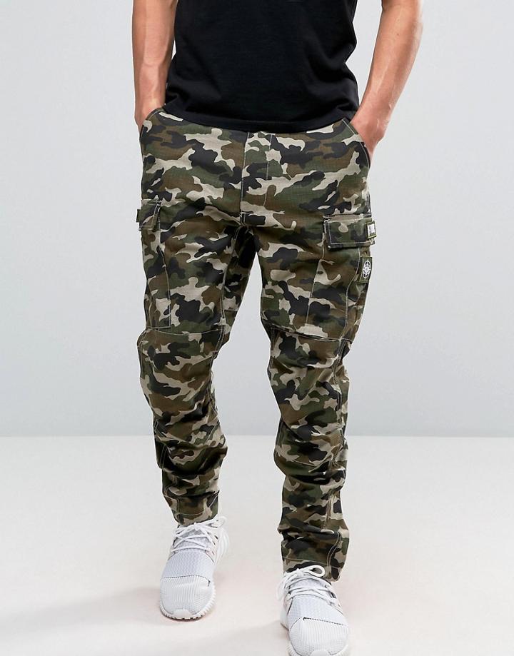 Dxpe Chef Cargo Pants In Camo With Military Patches - Green