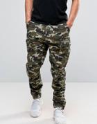 Dxpe Chef Cargo Pants In Camo With Military Patches - Green