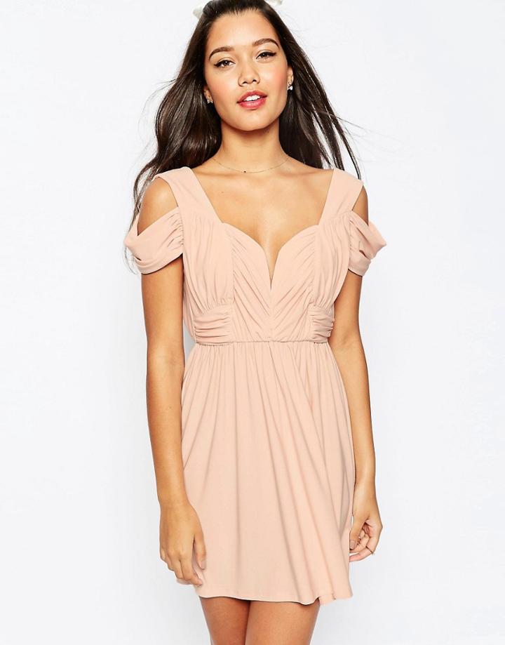 Asos Wedding Drape Cold Shoulder Mini Dress - Pink