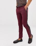 Twisted Tailor Skinny Fit Pants In Burgundy With Sequin Stripe - Red