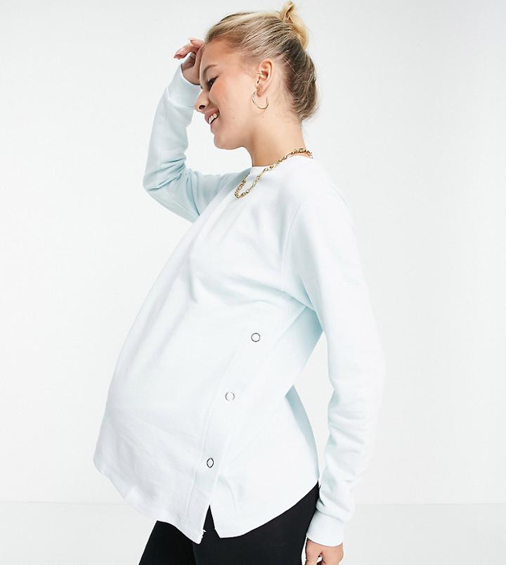 Asos Design Maternity Nursing Snaps Side Sweatshirt In Light Blue-blues