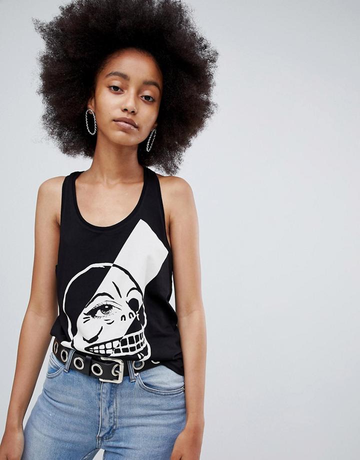 Cheap Monday Strikethrough Skull Print Fling Tank - Black