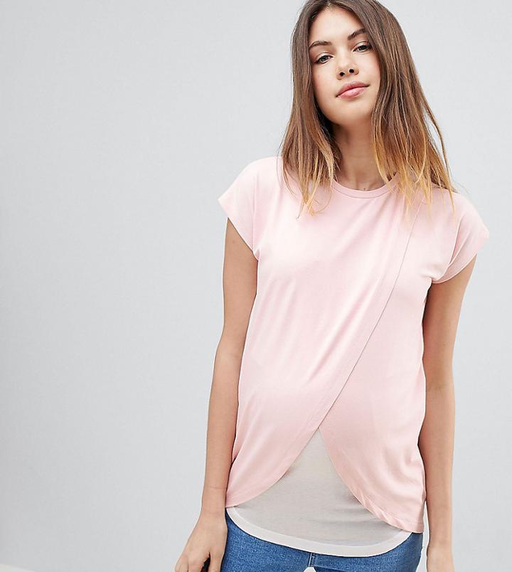 Asos Design Maternity Nursing Top With Wrap Over Top - Pink