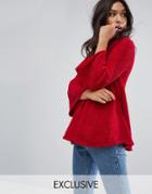 Prettylittlething Bell Sleeve Sweater - Red