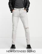 Asos Design Skinny Jeans In Gray With Knee Rip