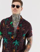 Asos Design Relaxed Shirt With Conversational Palm-black