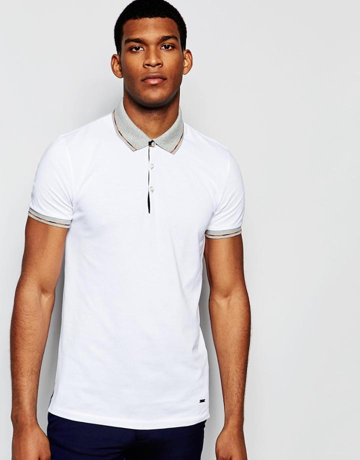 Boss Orange Polo Shirt With Contrast Collar Regular Fit In White - White