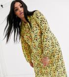 Asos Design Curve Tie Front Midi Dress In Yellow Floral