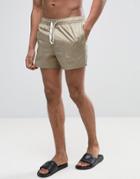 Asos Swim Shorts In Ripstop Nylon In Stone With Drawcord Detail In Short Length - Beige