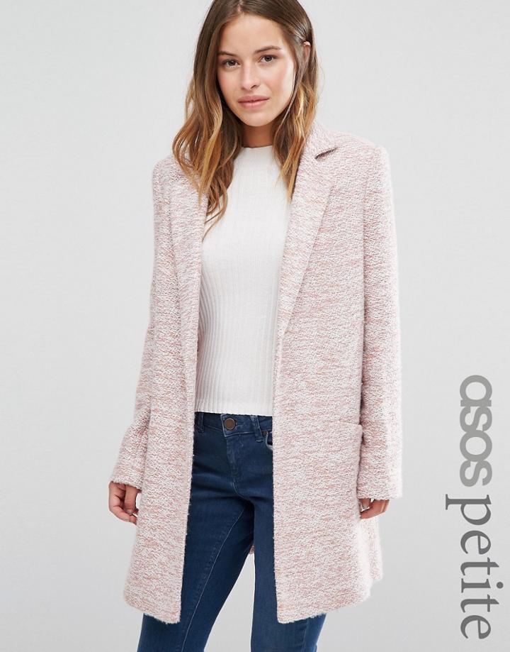 Asos Petite Textured Coat In Relaxed Fit - Pink