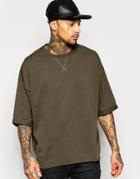 Asos Oversized T-shirt With Half Sleeves And Step Hem In Khaki - Comrad Khaki