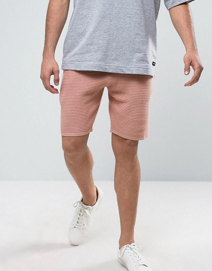 Asos Knitted Shorts With Waffle Texture - Pink