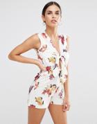Oh My Love Tie Front Romper - Vintage Blossom