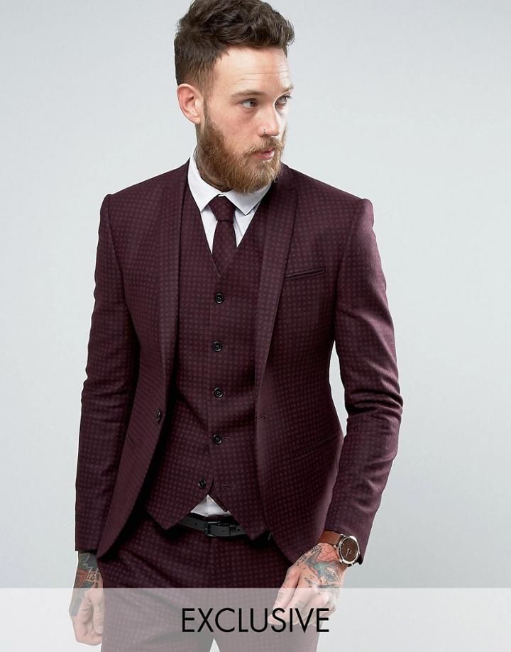 Noak Super Skinny Suit Jacket With Lux Tonal Print - Red