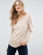 Asos T-shirt With Long Sleeve And Scoop Neck - Beige