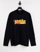 Asos Design Relaxed Long Sleeve T-shirt In Black Organic Cotton With Graffiti Berlin City Print