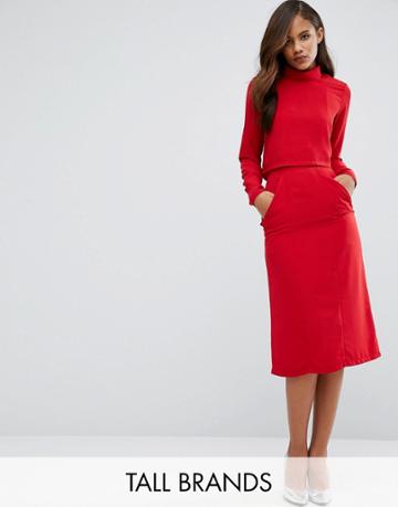 Re: Dream Tall High Waist Midi Pencil Skirt With Pockets - Red