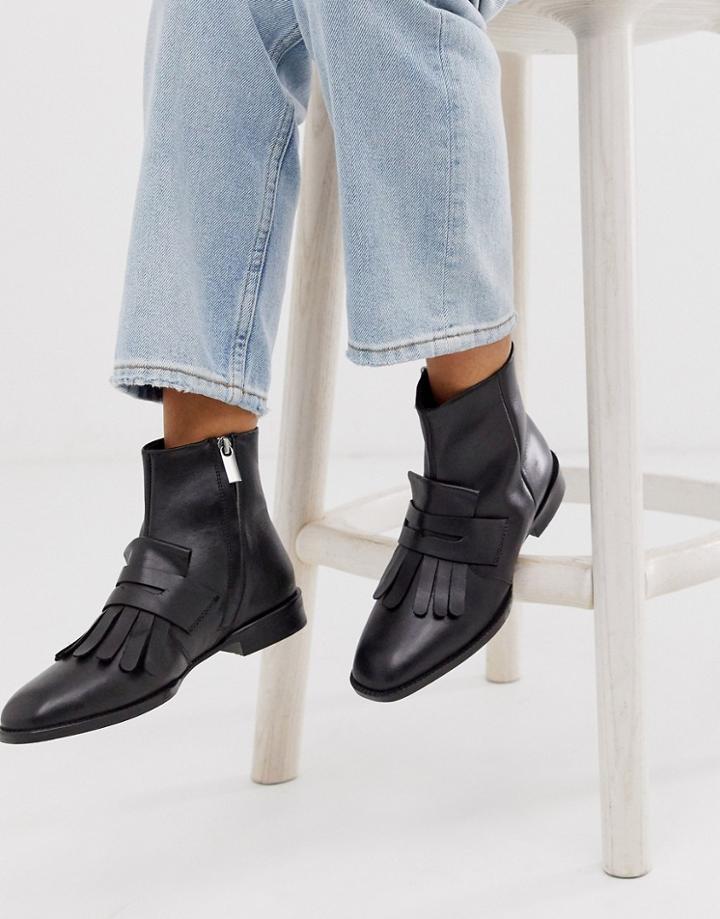Asos Design Argentina Flat Leather Loafer Boots-black
