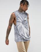 Asos Oversized Sleeveless T-shirt With Tie Dye And Thumbs Up Print - Blue