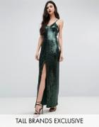 Naanaa Tall Allover Sequin Cross Back Maxi Dress - Green