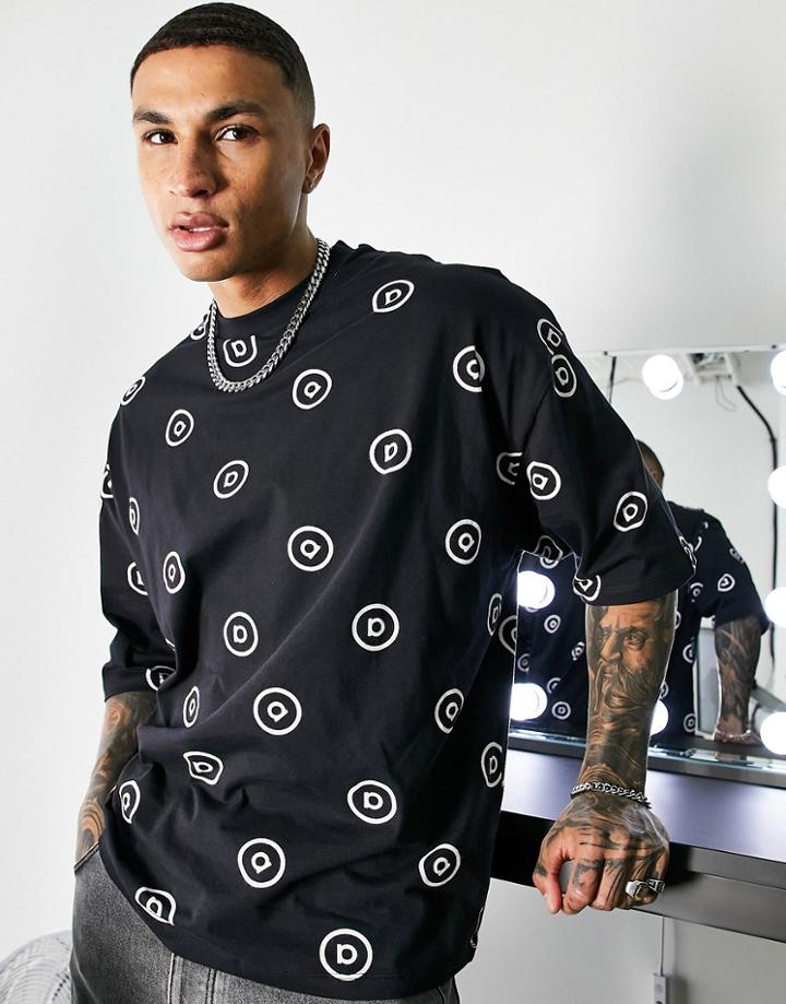 Asos Design Oversized T-shirt With All Over Logo Print In Black