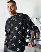 Asos Design Oversized T-shirt With All Over Logo Print In Black