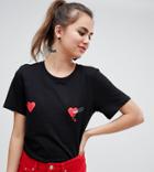 Monki Halloween Oversized T-shirt With Heart Logo On The Chest In Black - Black